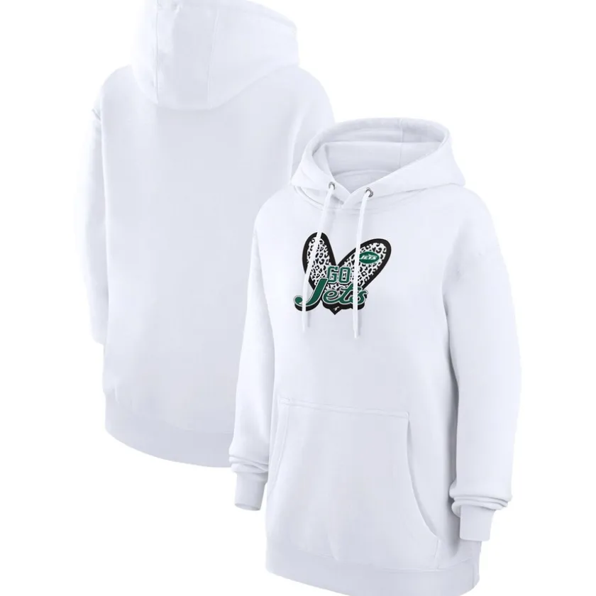 Jackets^New York Jets Women's G-III 4Her By Carl Banks White Animal Print Heart Team Graphic Fleece Tri-Blend Pullover Hoodie