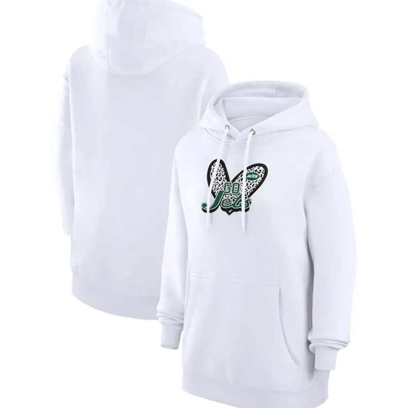 Jackets^New York Jets Women's G-III 4Her By Carl Banks White Animal Print Heart Team Graphic Fleece Tri-Blend Pullover Hoodie