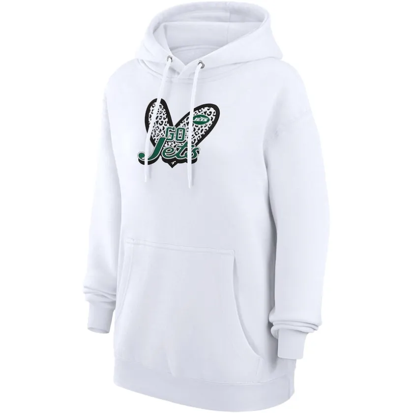 Jackets^New York Jets Women's G-III 4Her By Carl Banks White Animal Print Heart Team Graphic Fleece Tri-Blend Pullover Hoodie