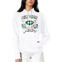 Jackets^New York Jets Women's G-III 4Her By Carl Banks White Flowers Team Logo Graphic Fleece Pullover Hoodie