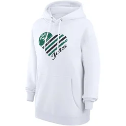 Jackets^New York Jets Women's G-III 4Her By Carl Banks White Heart Fleece Tri-Blend Pullover Hoodie