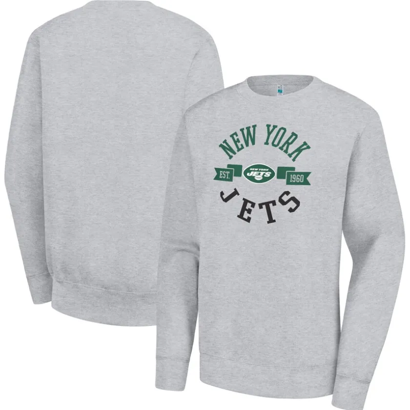 Sweatshirts & Fleece|Women^New York Jets Women's G-III 4Her By Carl Banks Heather Gray Large Round Team Graphic Fleece Pullover Sweatshirt