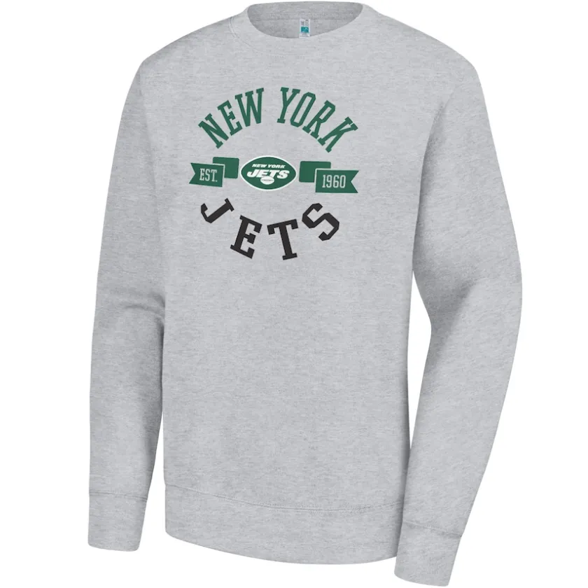 Sweatshirts & Fleece|Women^New York Jets Women's G-III 4Her By Carl Banks Heather Gray Large Round Team Graphic Fleece Pullover Sweatshirt