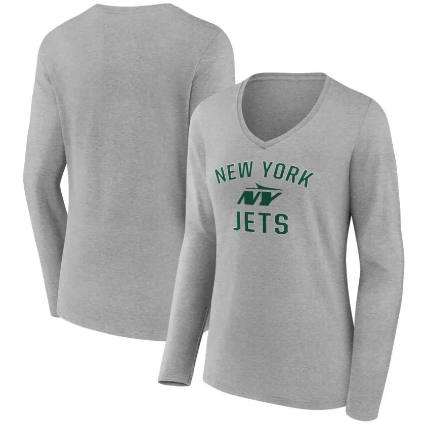 T-Shirts|Women^New York Jets Women's Gray Victory Arch Long Sleeve V-Neck T-Shirt