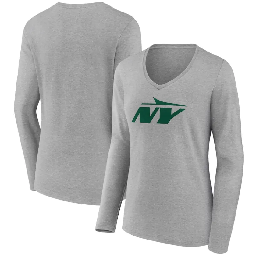 Long Sleeved^New York Jets Women's Gray Secondary Logo Long Sleeve V-Neck T-Shirt