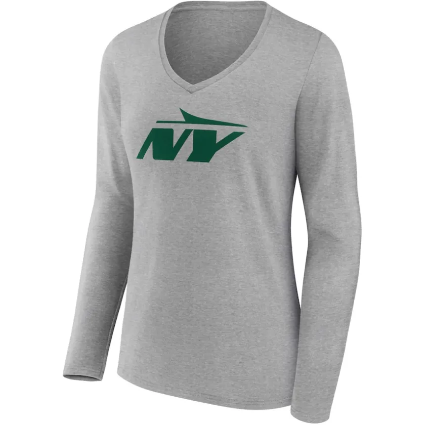 Long Sleeved^New York Jets Women's Gray Secondary Logo Long Sleeve V-Neck T-Shirt