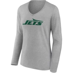 Long Sleeved^New York Jets Women's Gray Primary Logo Long Sleeve V-Neck T-Shirt