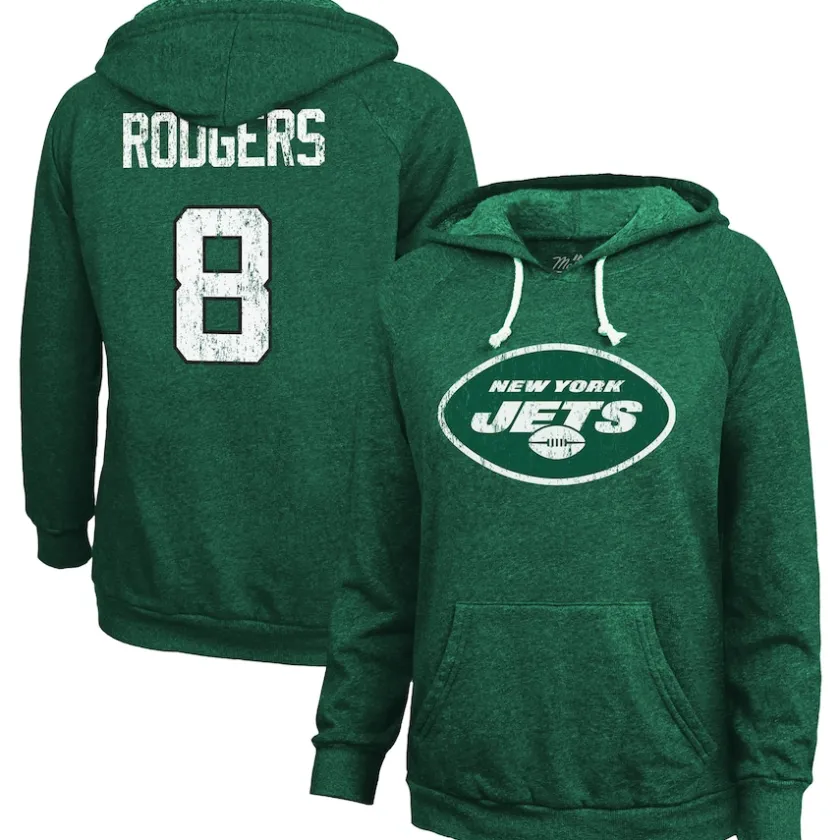 Sweatshirts & Fleece|Women^New York Jets Women's Majestic Threads Aaron Rodgers Green Name & Number Tri-Blend Pullover Hoodie