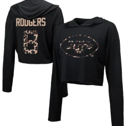 Sweatshirts & Fleece|Women^New York Jets Women's Majestic Threads Aaron Rodgers Black Leopard Player Name & Number Long Sleeve Cropped Hoodie
