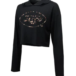 Sweatshirts & Fleece|Women^New York Jets Women's Majestic Threads Aaron Rodgers Black Leopard Player Name & Number Long Sleeve Cropped Hoodie