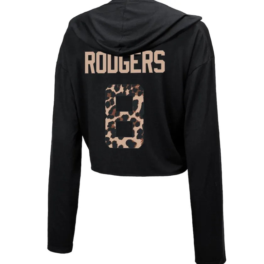 Sweatshirts & Fleece|Women^New York Jets Women's Majestic Threads Aaron Rodgers Black Leopard Player Name & Number Long Sleeve Cropped Hoodie