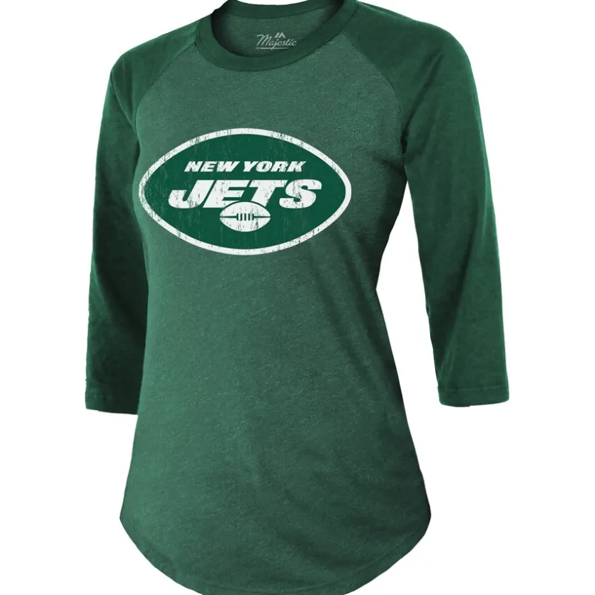 T-Shirts|Women^New York Jets Women's Majestic Threads Ahmad Sauce Gardner Green Player Name & Number Tri-Blend 3/4-Sleeve Fitted T-Shirt