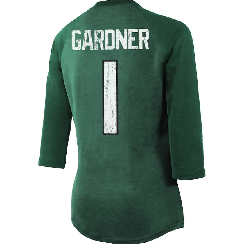 T-Shirts|Women^New York Jets Women's Majestic Threads Ahmad Sauce Gardner Green Player Name & Number Tri-Blend 3/4-Sleeve Fitted T-Shirt