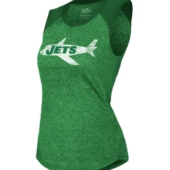 Tank Tops^New York Jets Women's Majestic Threads Kelly Green Retro Tri-Blend Raglan Muscle Tank Top