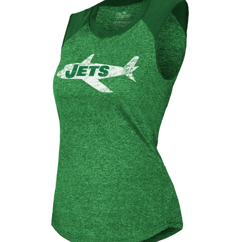 Tank Tops^New York Jets Women's Majestic Threads Kelly Green Retro Tri-Blend Raglan Muscle Tank Top