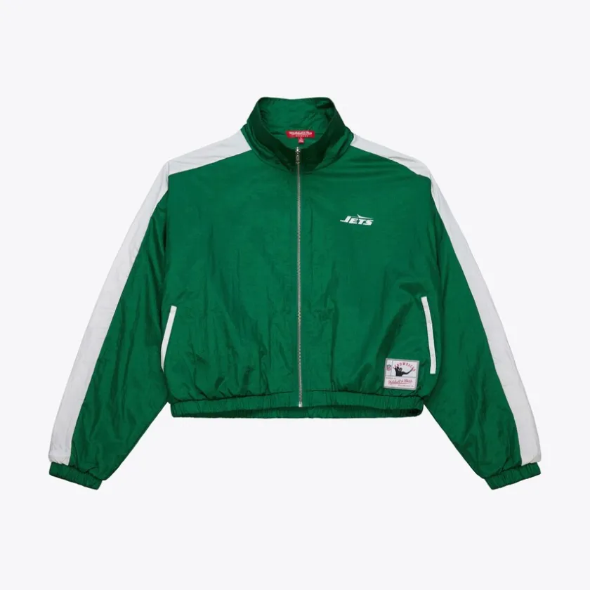 Jackets^New York Jets Women's Mitchell & Ness Green Nylon Cropped Full-Zip Jacket