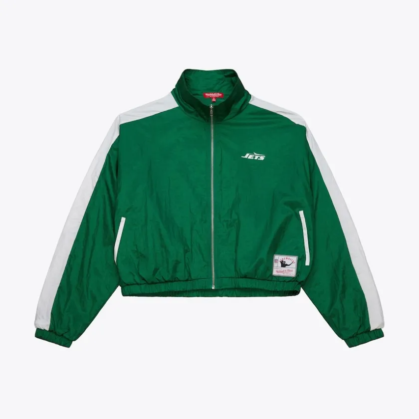 Jackets^New York Jets Women's Mitchell & Ness Green Nylon Cropped Full-Zip Jacket