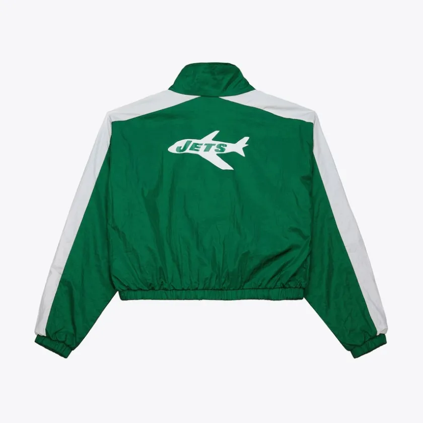 Jackets^New York Jets Women's Mitchell & Ness Green Nylon Cropped Full-Zip Jacket