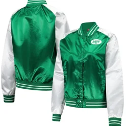Jackets^New York Jets Women's Mitchell & Ness Green Team 2.0 Satin Raglan Full-Snap Jacket