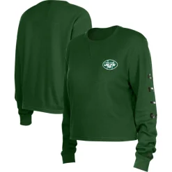 Long Sleeved^New York Jets Women's New Era Green Thermal Crop Long Sleeve T-Shirt