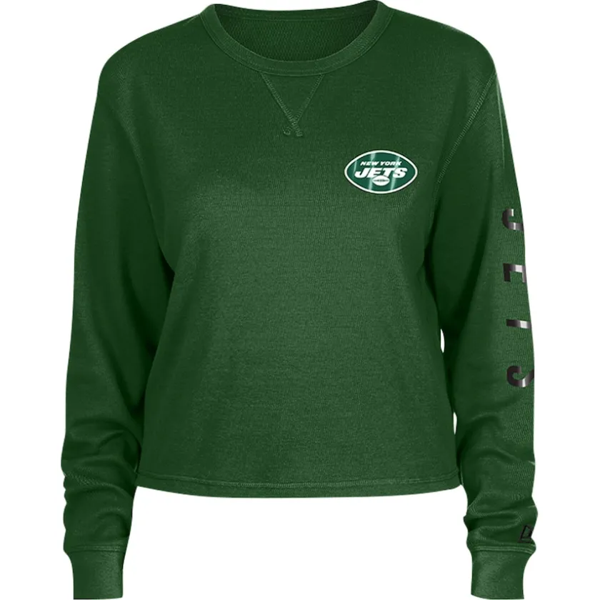 Long Sleeved^New York Jets Women's New Era Green Thermal Crop Long Sleeve T-Shirt