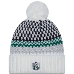 Hats|Women^New York Jets Women's New Era White 2023 Sideline Cuffed Knit Hat With Pom