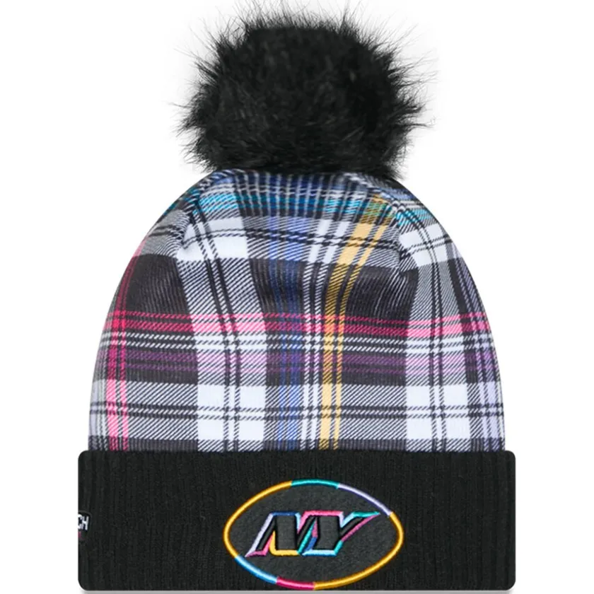 Hats|Women^New York Jets Women's New Era Black 2024 NFL Crucial Catch Cuffed Knit Hat With Pom