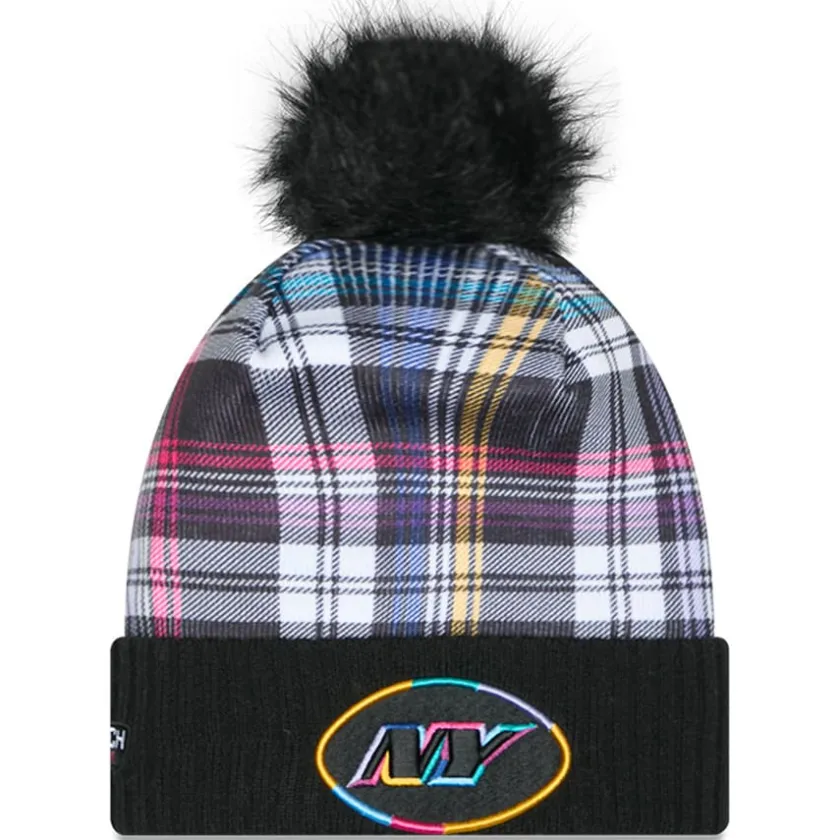 Hats|Women^New York Jets Women's New Era Black 2024 NFL Crucial Catch Cuffed Knit Hat With Pom