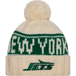 Hats|Women^New York Jets Women's New Era Cream 2024 Sideline Cuffed Knit Hat With Pom