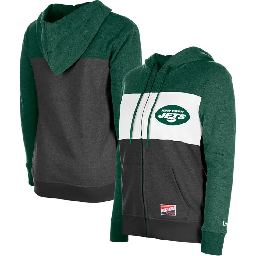 Sweatshirts & Fleece|Women^New York Jets Women's New Era Green Color-Block Full-Zip Hoodie