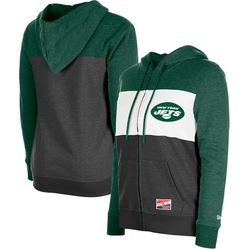 Sweatshirts & Fleece|Women^New York Jets Women's New Era Green Color-Block Full-Zip Hoodie