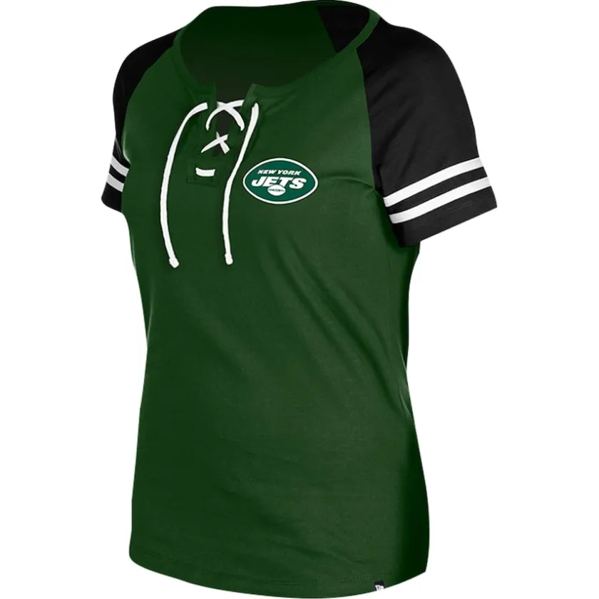 T-Shirts|Women^New York Jets Women's New Era Green Lace-Up Raglan T-Shirt