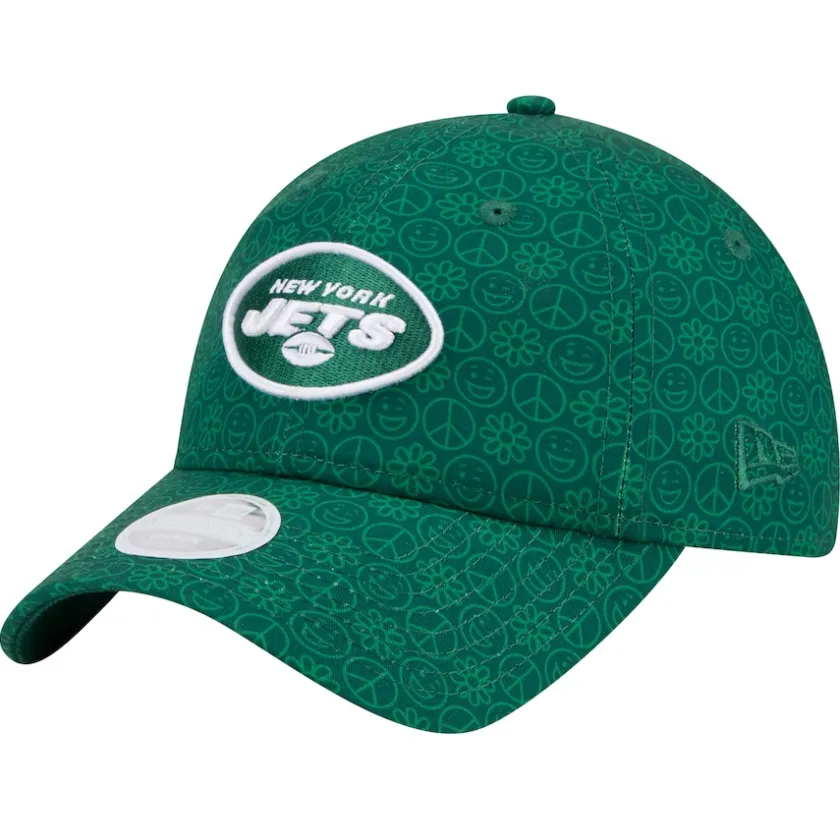Hats|Women^New York Jets Women's New Era Green Smiley 9TWENTY Adjustable Hat