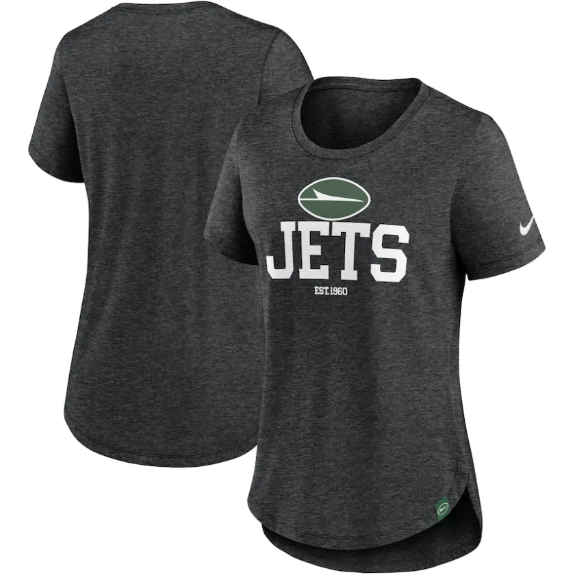 T-Shirts|Women^New York Jets Women's Nike Heather Black Fashion Tri-Blend T-Shirt