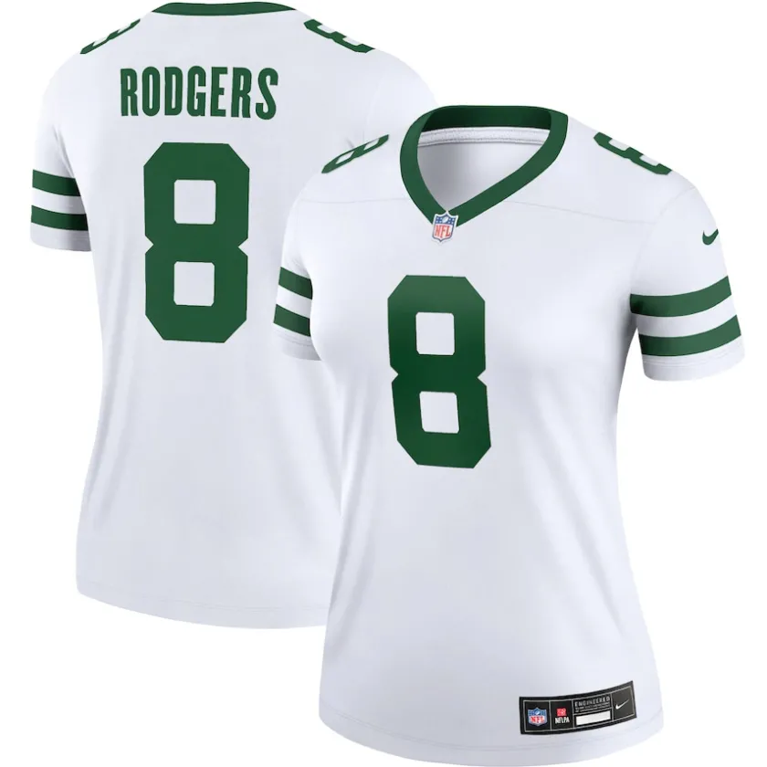 Jerseys|Women^New York Jets Women's Nike Aaron Rodgers Legacy White Legend Player Performance Top