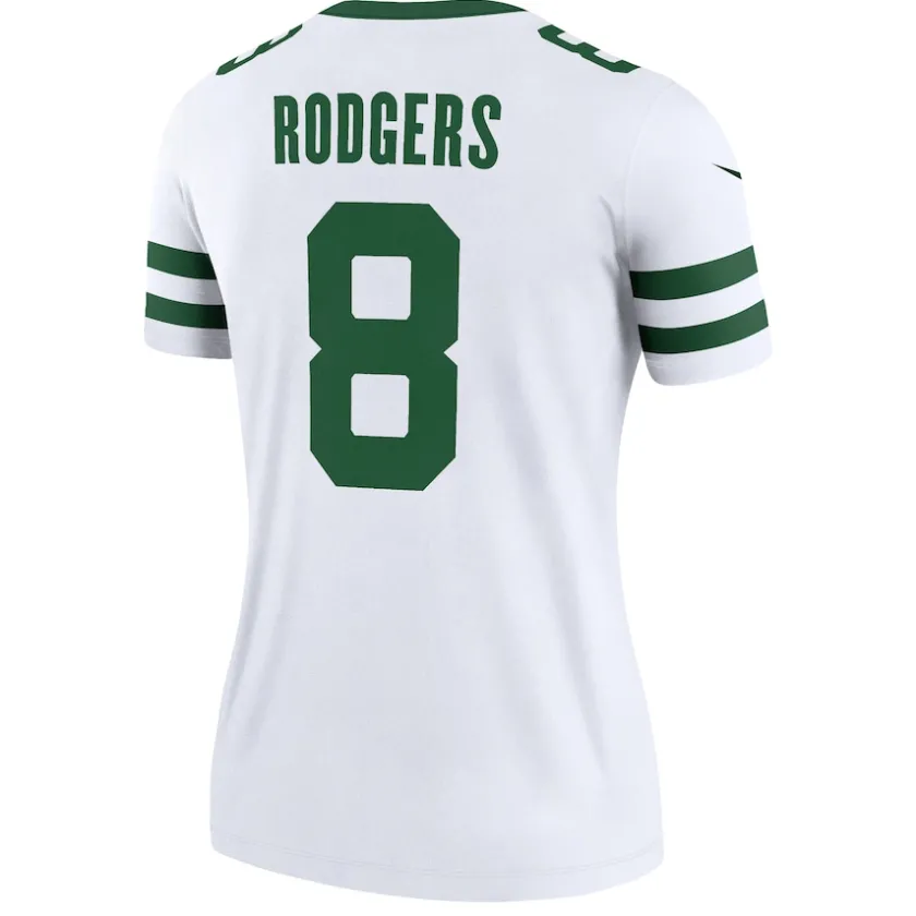Jerseys|Women^New York Jets Women's Nike Aaron Rodgers Legacy White Legend Player Performance Top