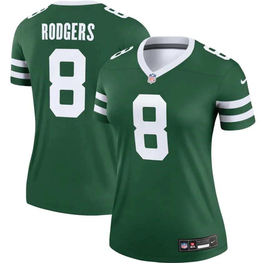 Jerseys|Women^New York Jets Women's Nike Aaron Rodgers Legacy Green Legend Player Performance Top