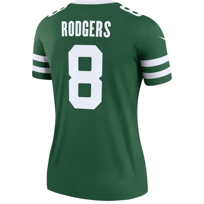 Jerseys|Women^New York Jets Women's Nike Aaron Rodgers Legacy Green Legend Player Performance Top