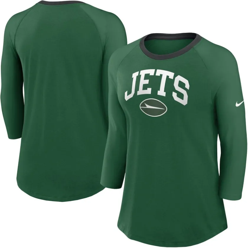 T-Shirts|Women^New York Jets Women's Nike Green Raglan 3/4 Sleeve T-Shirt