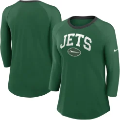 T-Shirts|Women^New York Jets Women's Nike Green Raglan 3/4 Sleeve T-Shirt