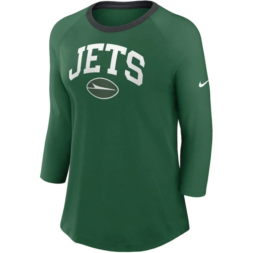 T-Shirts|Women^New York Jets Women's Nike Green Raglan 3/4 Sleeve T-Shirt