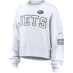Sweatshirts & Fleece|Women^New York Jets Women's Nike White Oversized Long Sleeve Cropped Sweatshirt