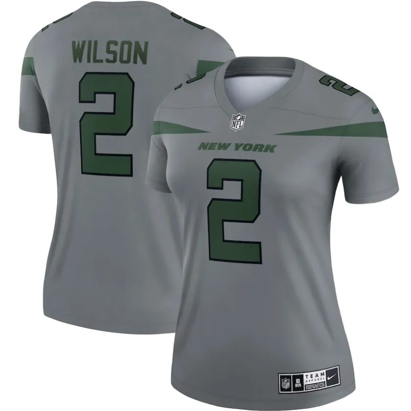 Jerseys|Women^New York Jets Women's Nike Zach Wilson Gray Inverted Legend Player Performance Top