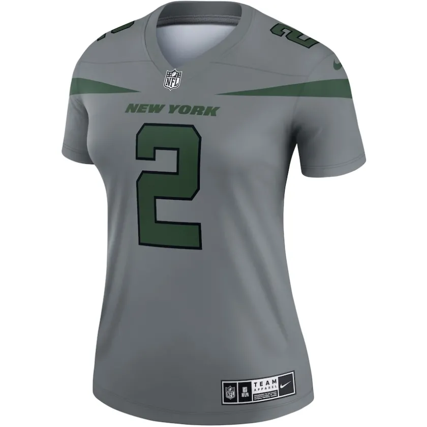 Jerseys|Women^New York Jets Women's Nike Zach Wilson Gray Inverted Legend Player Performance Top