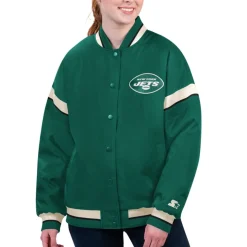Jackets^New York Jets Women's Starter Green Tournament Full-Snap Varsity Jacket
