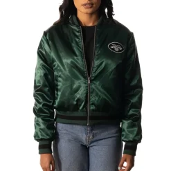 Jackets^New York Jets Women's The Wild Collective Green/Black Reversible Sherpa Full-Zip Bomber Jacket