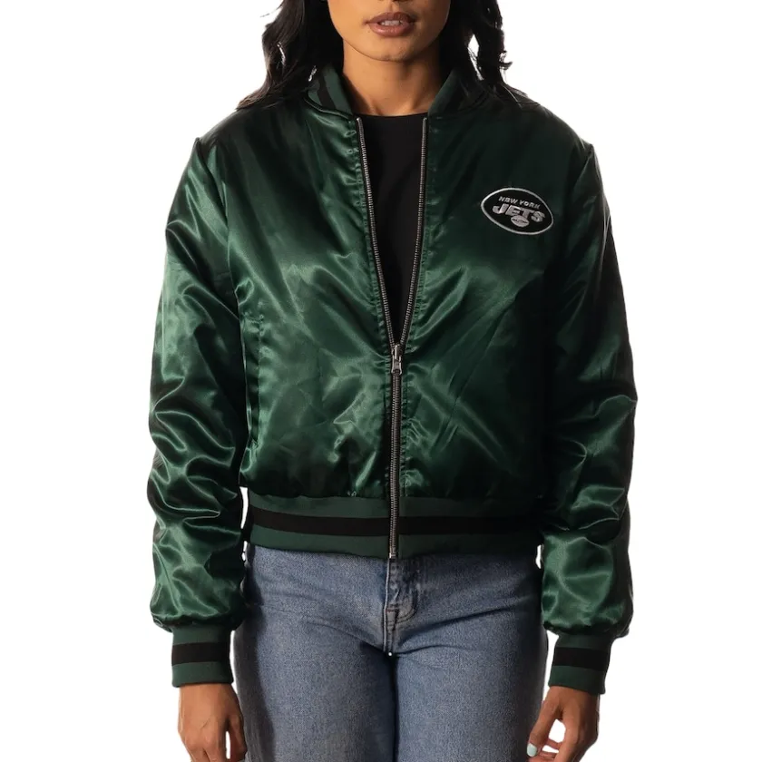Jackets^New York Jets Women's The Wild Collective Green/Black Reversible Sherpa Full-Zip Bomber Jacket