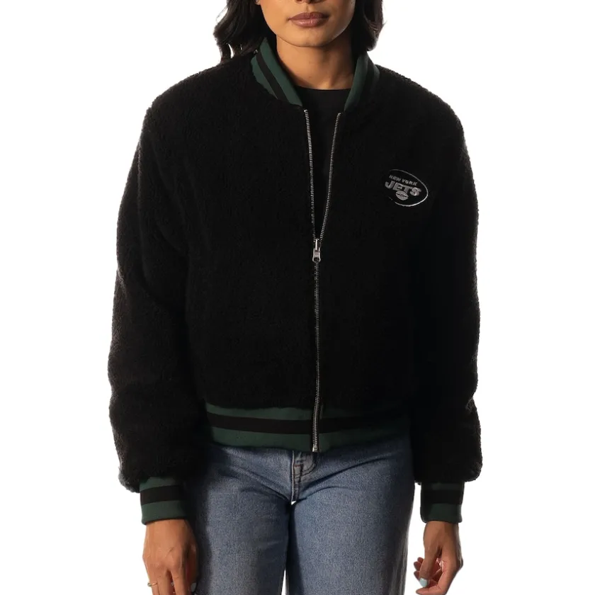 Jackets^New York Jets Women's The Wild Collective Green/Black Reversible Sherpa Full-Zip Bomber Jacket