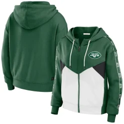 Sweatshirts & Fleece|Women^New York Jets Women's WEAR By Erin Andrews Green/White Plus Size Color Block Full-Zip Hoodie
