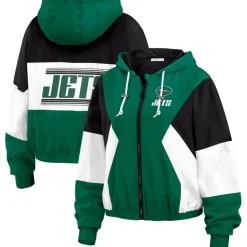 Jackets^New York Jets Women's WEAR By Erin Andrews Green Color Block Full-Zip Windbreaker Jacket
